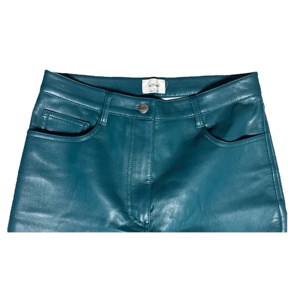 Wilfred The Melina Vegan Leather Green High Rise Straight Pants - Picture 2 of 7